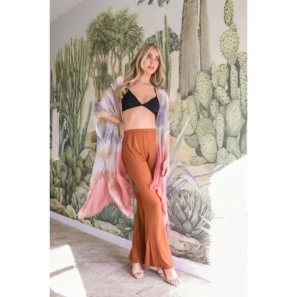 Rose Ombre Tie Dye Casual Bohemian Open Wrap Coverup Top One Size - Picture 3 of 3